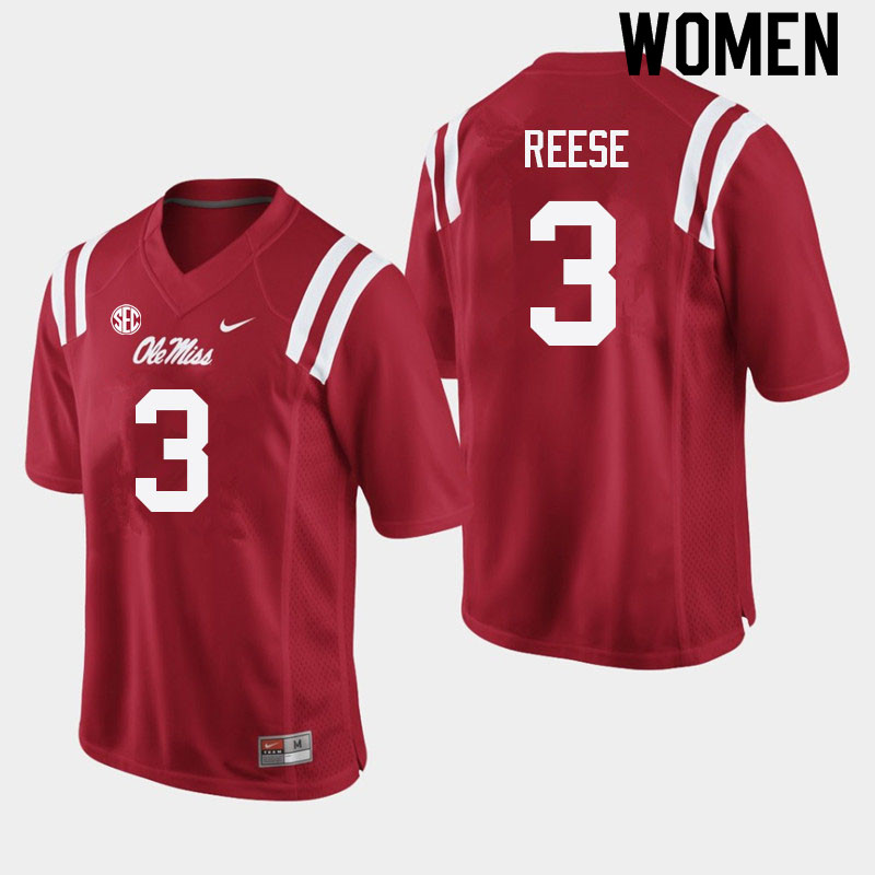 Women #3 Otis Reese Ole Miss Rebels College Football Jerseys Sale-Red